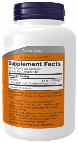 NOW L-Ornithine 500 mg, L-Орнитин 500 мг, 120 капсул