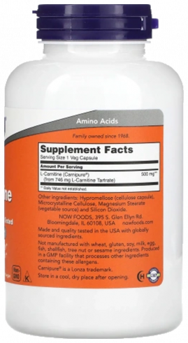 NOW L-Carnitine 500 mg, 180 капсул