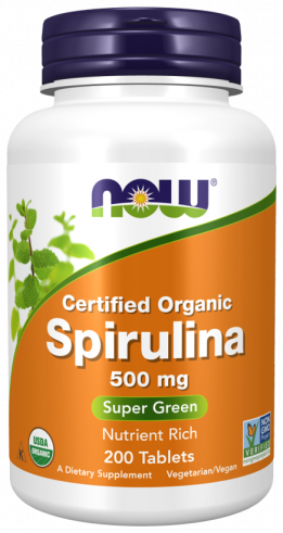 NOW Certified Organic Spirulina 500 mg, 200 таблеток
