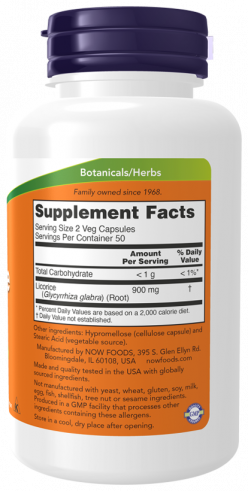 NOW Корень солодки 450 мг, 100 капсул
