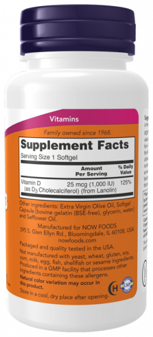 NOW Vitamin D-3 1000 IU, 360 капсул