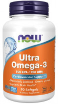 NOW Ultra Omega-3 Fish Oil 500 EPA/250 DHA, Ультра Омега-3 Фиш Ойл 500 ЭПК/250 ДГК, 90 капсул
